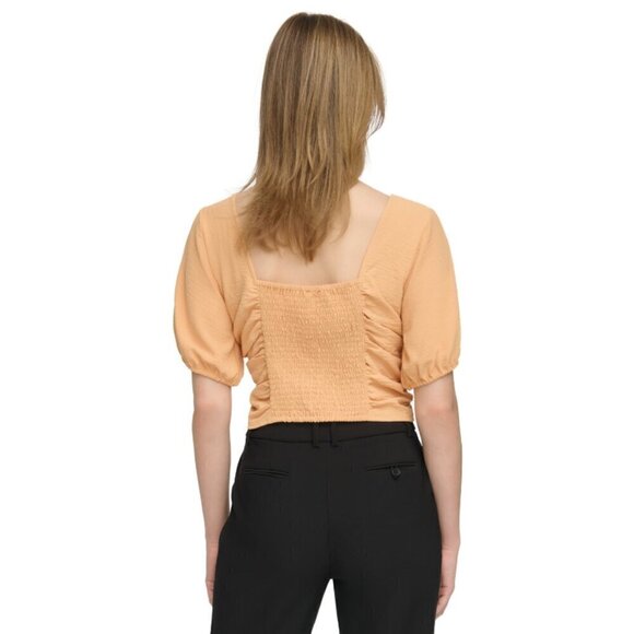 Calvin Klein Women's XL Drawstring-Ruched Light Orange Puffed-Sleeve Top NWT - Picture 3 of 7